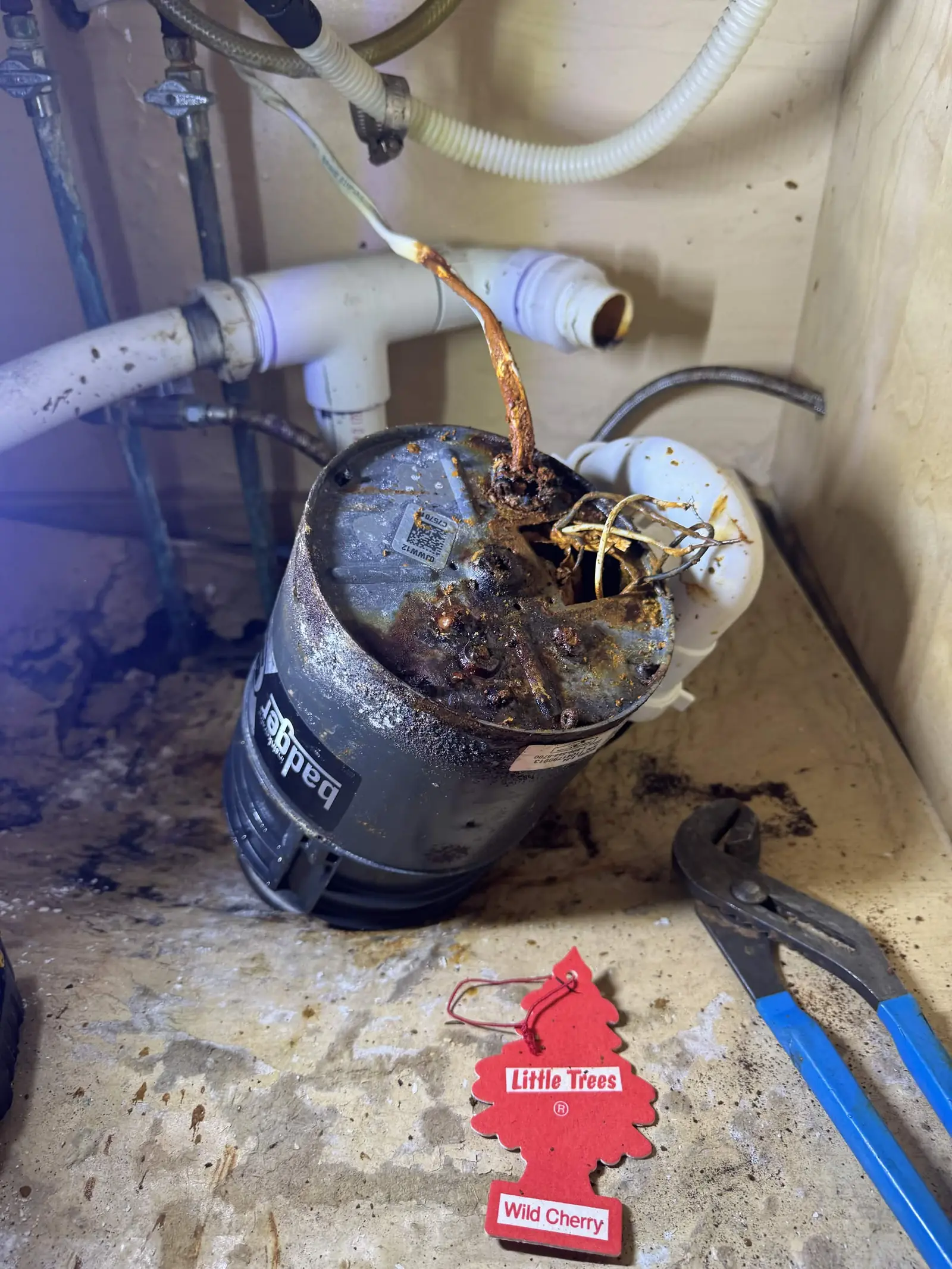During: the old disposal removed from the sink.